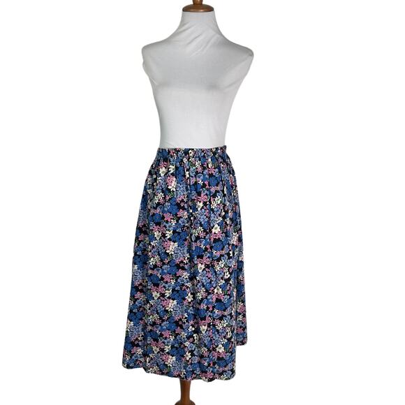 Vintage 1980s FR Sport Rayon Blend Floral Midi Skirt LArge - Picture 2 of 8